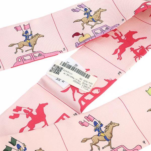 広尾店】未使用 エルメス HERMES ツイリー ピンク系馬柄 シルク100