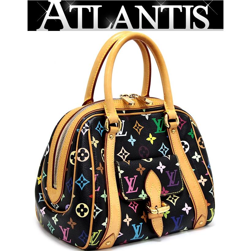LOUIS VUITTON 美品 ルイヴィトン プリシラ モノグラムマルチカラー ノワール ハンドバッグ M40097 PVC レザー SP0026 ブラック マルチカラー ミニボストン LV ABランク 中古 鑑定済 ヴィトンバッグ ルイヴィトン LOUIS VUITTON プリシラ ハンドバッグ マルチカラー 黒
