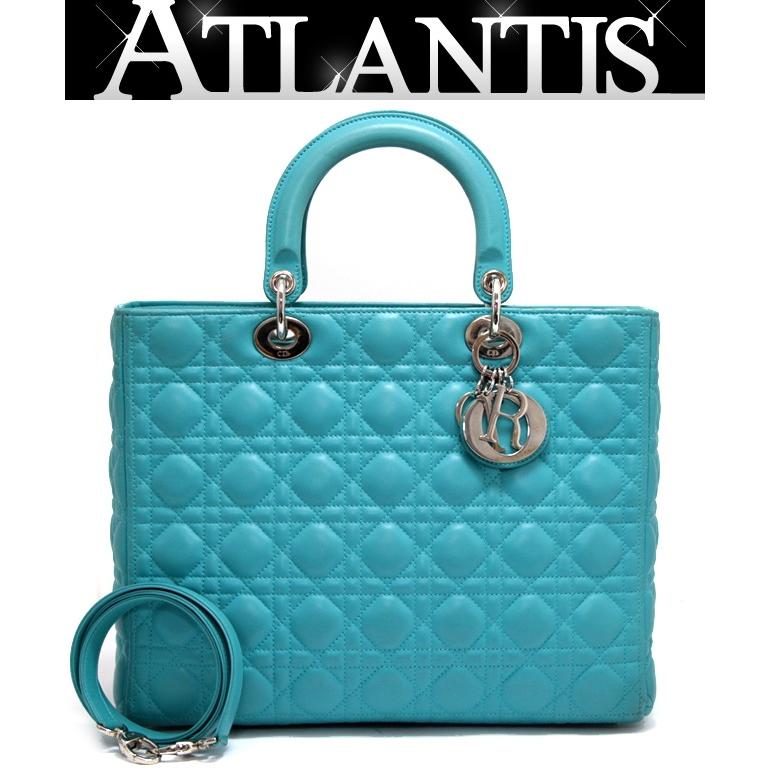 【在庫処分大セール】ディオール Dior レディディオール カナージュ 2WAYバッグ ラージ ラムレザー ターコイズ S金具 【64751】 | 