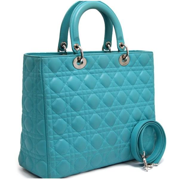 【在庫処分大セール】ディオール Dior レディディオール カナージュ 2WAYバッグ ラージ ラムレザー ターコイズ S金具 【64751】 |  | 01