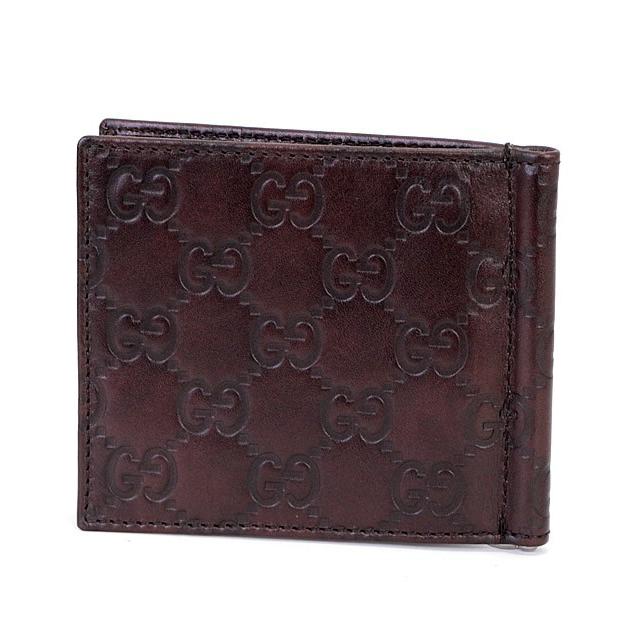 極美品 グッチ GUCCI グッチシマ マネークリップ 財布 レザー ブラウン