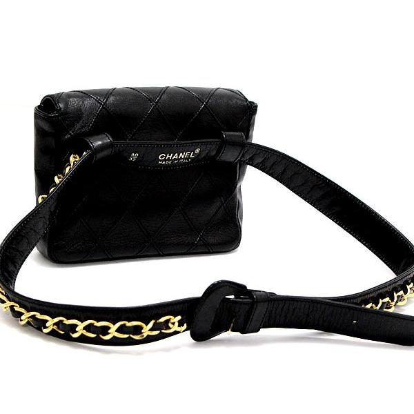 シャネル CHANEL マトラッセ ピコローレ ウエストポーチ ラム 黒 G金具 