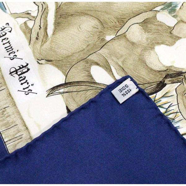 エルメス HERMES カレ90 大判スカーフ L'hiver 冬の火 ホワイト×ブルー