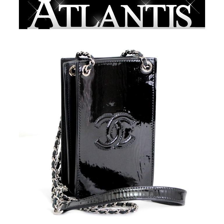 シャネル CHANEL ココマーク スマホショルダーポーチ パテント 黒 20 