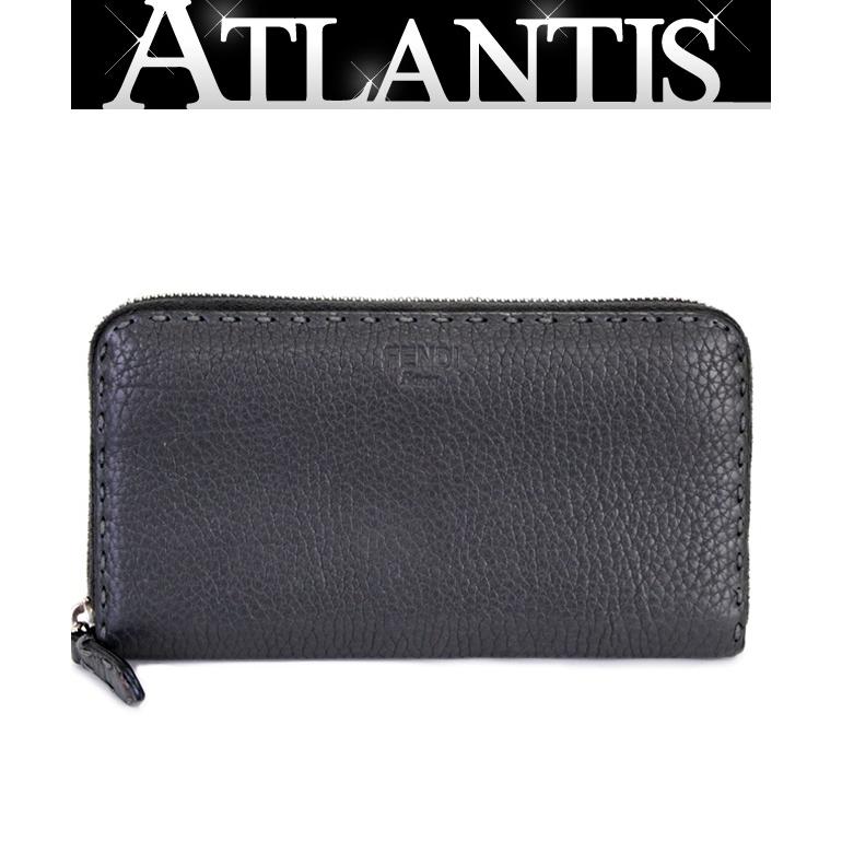 鑑定済み フェンディ セレリア 長財布 ラウンドファスナー グレー レザー 革 フェンディ FENDI セレリア ラウンドファスナー 長財布 レザー