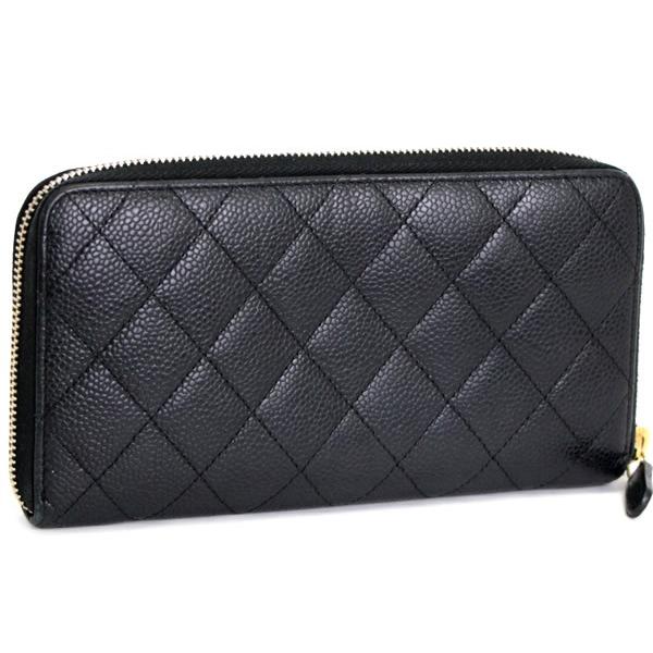 シャネル CHANEL マトラッセ ラウンドファスナー 長財布 キャビア