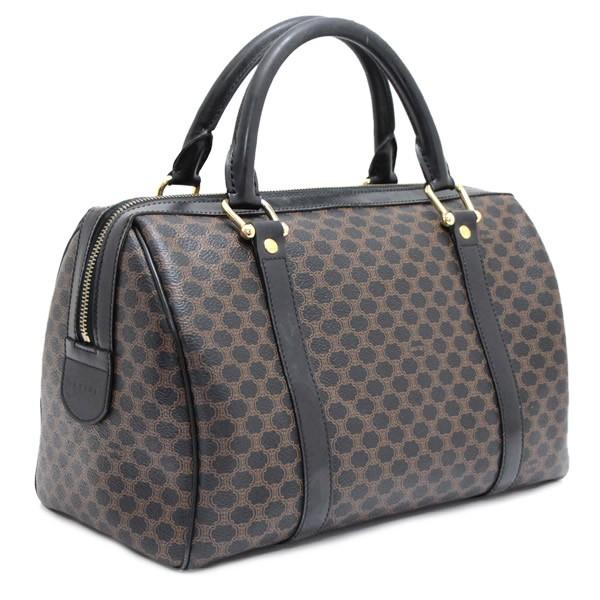 セリーヌ CELINE ヴィンテージ マカダム ボストンバッグ PVC×レザー 黒