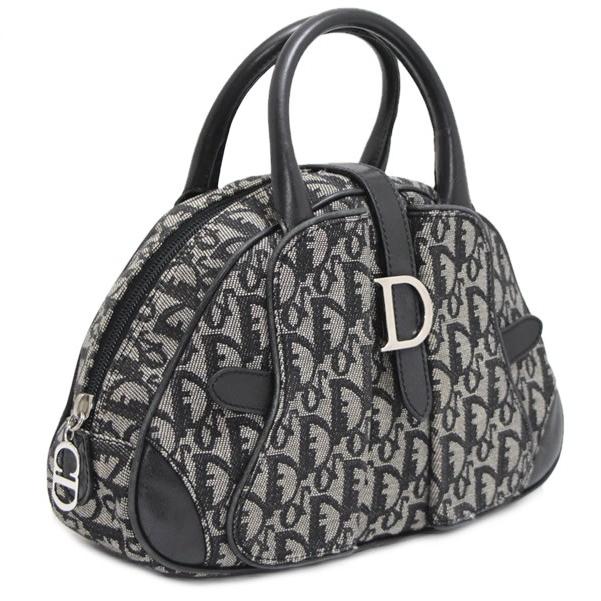 クリスチャンディオール Christian Dior トロッター ダブルサドル ハンドバッグ ジャガード 黒 【65997 ...