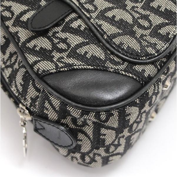 クリスチャンディオール Christian Dior トロッター ダブルサドル ハンドバッグ ジャガード 黒 【65997 ...