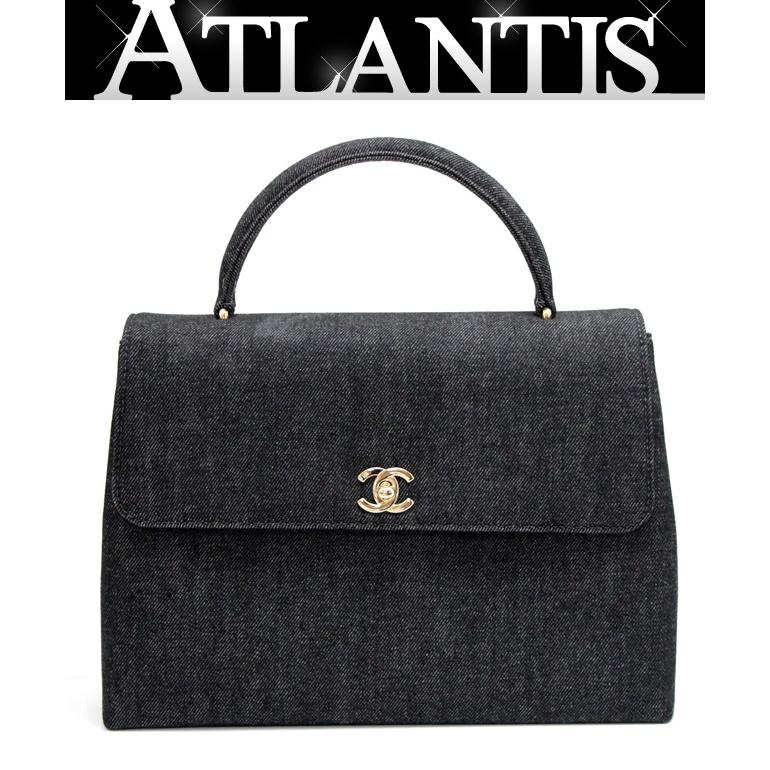 シャネル CHANEL ケリー型 トップハンドル デニム ハンドバッグ 黒 5