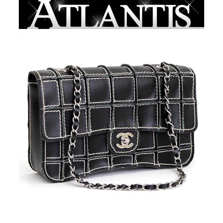 シャネル CHANEL チョコバー チェーンショルダーバッグ レザー 黒 S