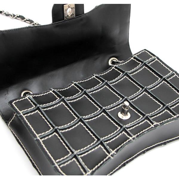 シャネル CHANEL チョコバー チェーンショルダーバッグ レザー 黒 S 