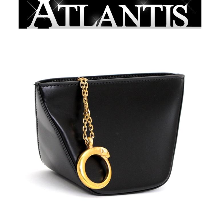 カルティエ Cartier パンサー ポーチ 黒 レザー G金具 【66664 カルティエ Cartier パンサー ポーチ 黒 レザー G金具 【66664