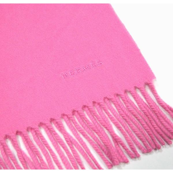 美品 エルメス HERMES ロゴ マフラー ストール ピンク カシミヤ100