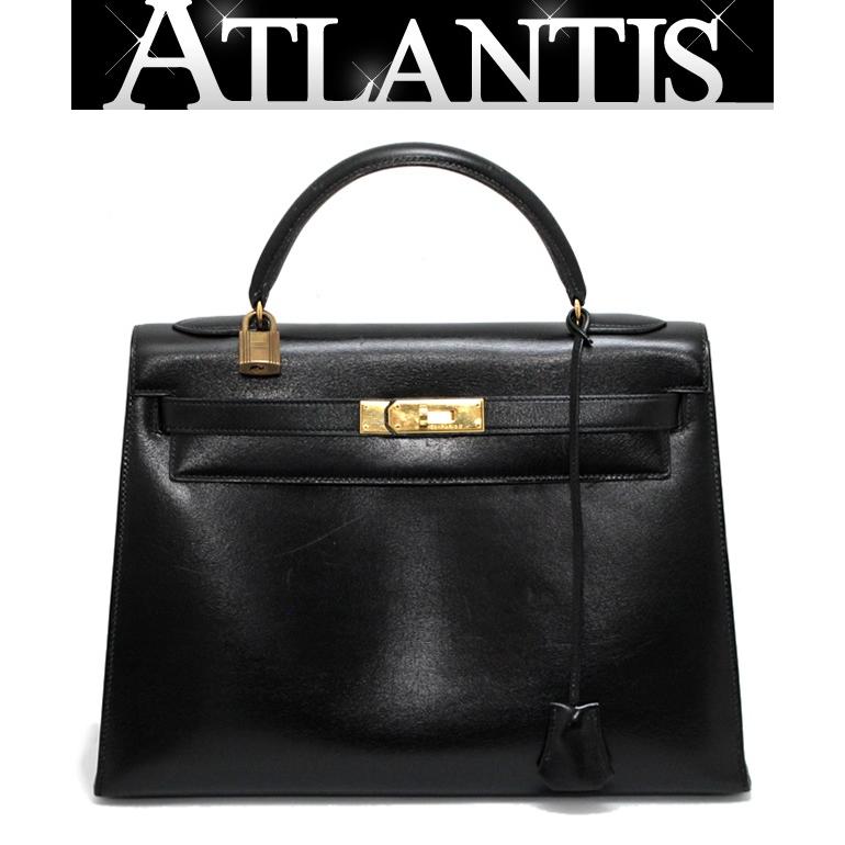 1989年製】エルメス HERMES ケリー32 ハンドバッグ ボックスカーフ 黒