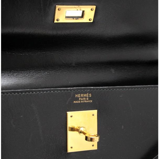 1989年製】エルメス HERMES ケリー32 ハンドバッグ ボックスカーフ 黒