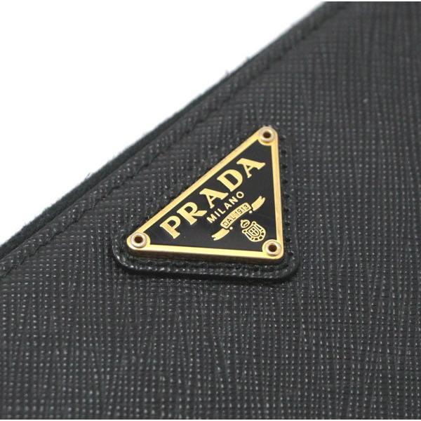 プラダ PRADA ラウンドファスナー 長財布 サファーノ レザー 黒 三角