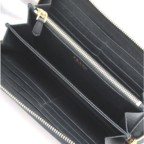 プラダ PRADA ラウンドファスナー 長財布 サファーノ レザー 黒 三角