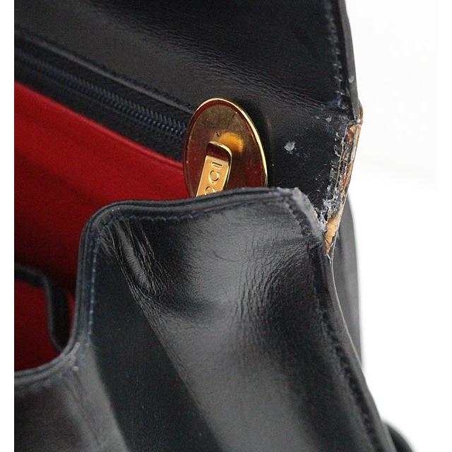 グッチ GUCCI ヴィンテージ レディロック 2WAYバッグ レザー ネイビー