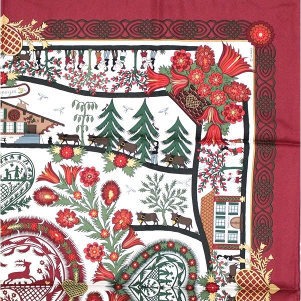 未使用 エルメス HERMES カレ90 Decoupages デコパージュ 赤系 大判