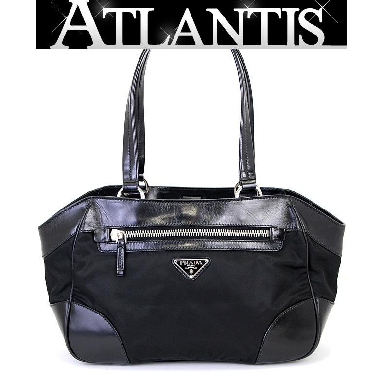 プラダ PRADA 三角ロゴ トートバッグ ナイロン×レザー 黒 BN1050