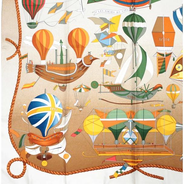 美品 エルメス HERMES カレ90 大判スカーフ LES FOLIES DU CIEL 大空の
