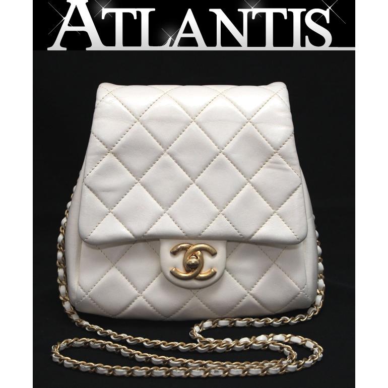 CHANEL トートバッグ マトラッセ ラムスキン ホワイト ゴールド金具 美品】シャネル トートバッグ マトラッセ ラムスキン レザー