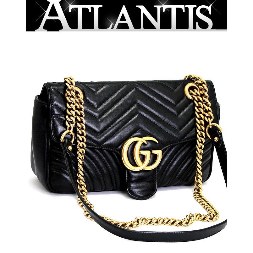グッチ GUCCI GGマーモント チェーンショルダーバッグ 黒 レザー 