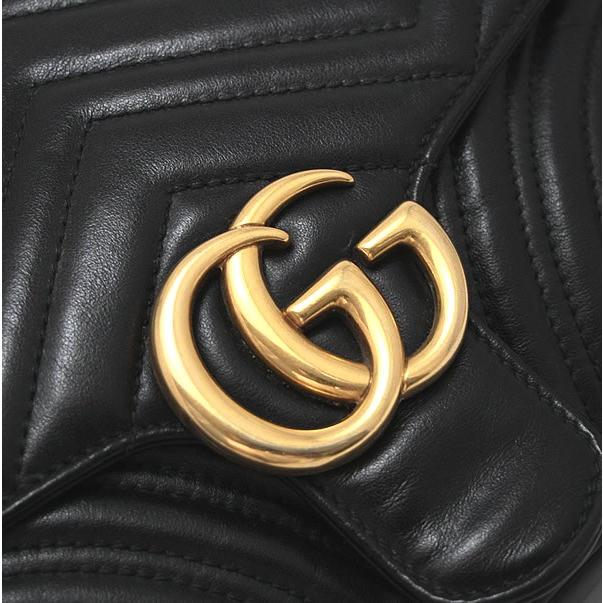 グッチ GUCCI GGマーモント チェーンショルダーバッグ 黒 レザー