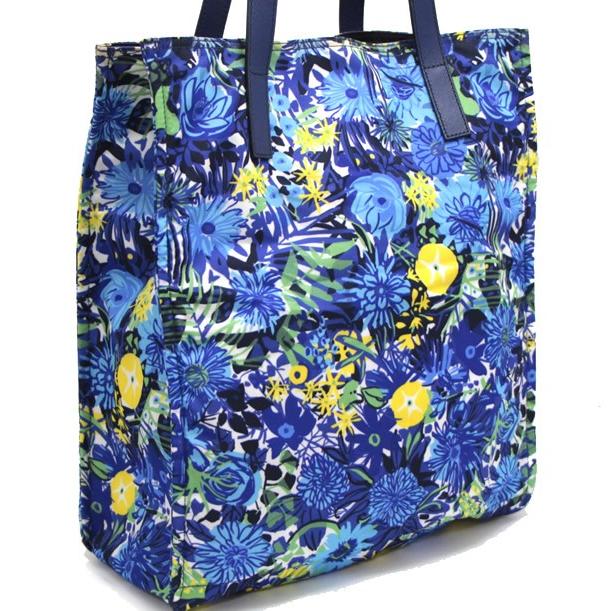PRADA / トートバッグ/--/BLU/花柄/bn2851 プラダ PRADA 三角ロゴ トートバッグ 花柄 ナイロン×レザー 青 BN2851