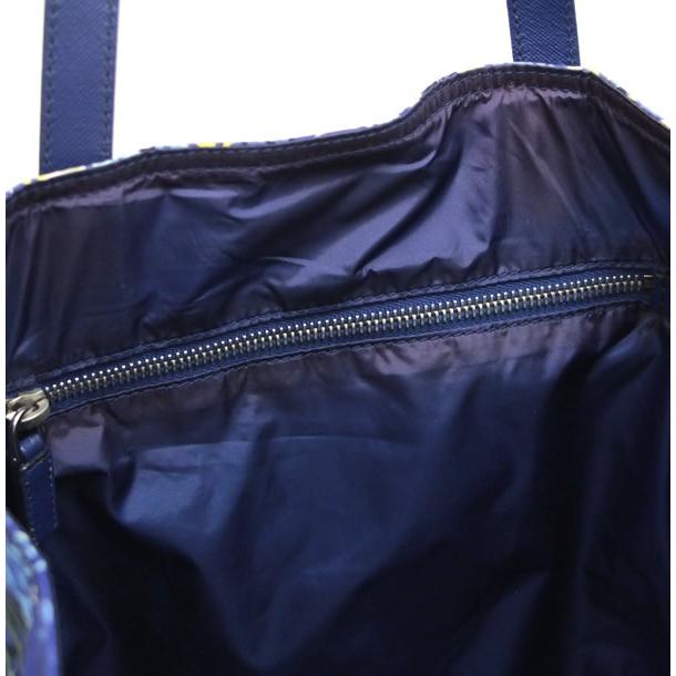 プラダ PRADA 三角ロゴ トートバッグ 花柄 ナイロン×レザー 青 BN2851
