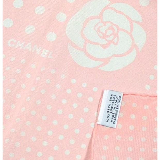 シャネル CHANEL カメリア ドット 大判スカーフ シルク100％ ピンク