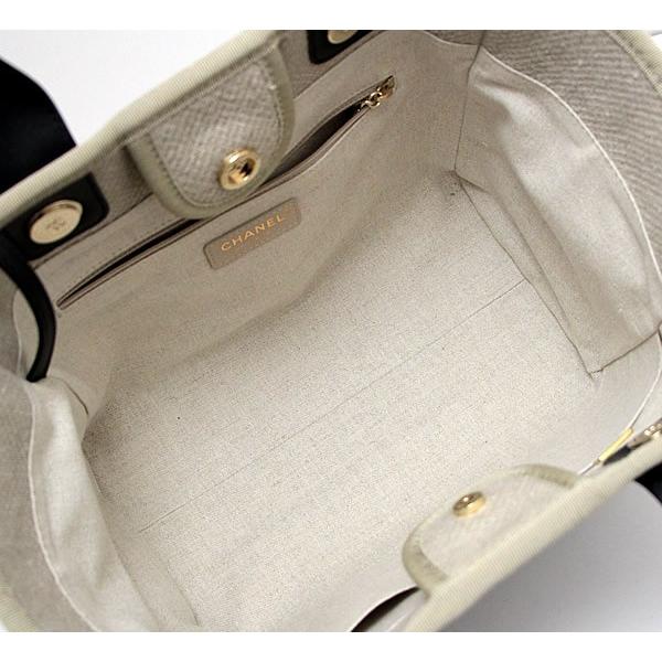 美品 シャネル CHANEL ドーヴィルMM 2WAY チェーントートバッグ ポーチ付き キャンバス×レザー ベージュ系×黒 シリアルプレート 【67671】 美品 シャネル CHANEL ドーヴィルMM 2WAY チェーントートバッグ ポーチ