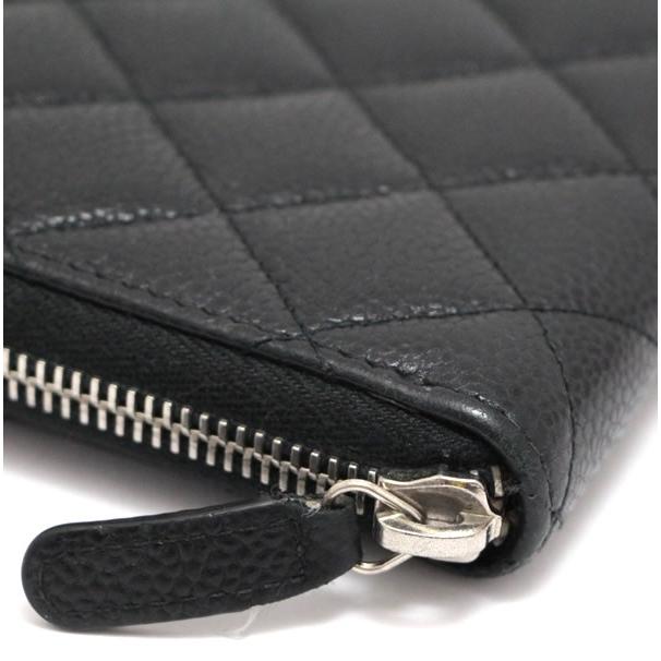 シャネル CHANEL マトラッセ ラウンドファスナー 長財布 キャビア 黒 S