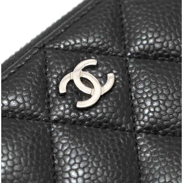 シャネル CHANEL マトラッセ ラウンドファスナー 長財布 キャビア 黒 S