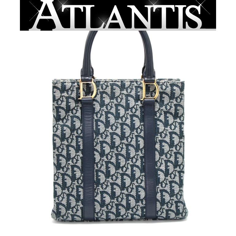 クリスチャンディオール Christian Dior トロッター トートバッグ スモール キャンバス×レザー ネイビー 【67965】 | 