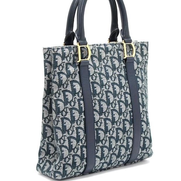 クリスチャンディオール Christian Dior トロッター トートバッグ スモール キャンバス×レザー ネイビー 【67965】 |  | 01