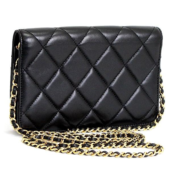 シャネル CHANEL ココロック マトラッセ チェーンウォレット ラム 黒 G 