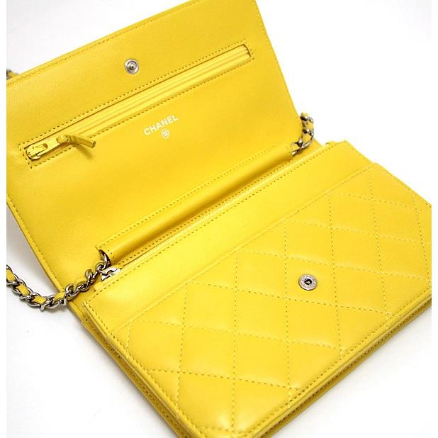 シャネル CHANEL マトラッセ チェーンウォレット イエロー ラム S金具