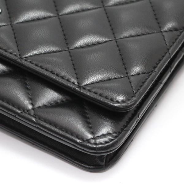 極美品 シャネル CHANEL マトラッセ チェーンウォレット ラム 黒 S金具