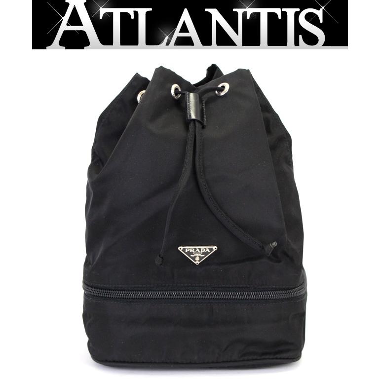 プラダ PRADA ナイロン 巾着 ポーチ バッグ 三角ロゴ 黒 プラダ PRADA 三角ロゴ 巾着 ハンドバッグ ナイロン 黒 【68469