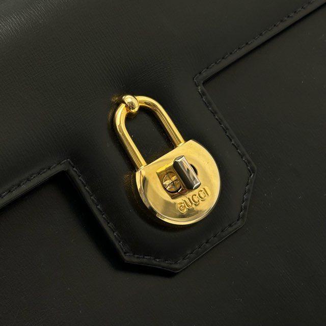 グッチ GUCCI ヴィンテージ ターンロック ハンドバッグ 黒 レザー