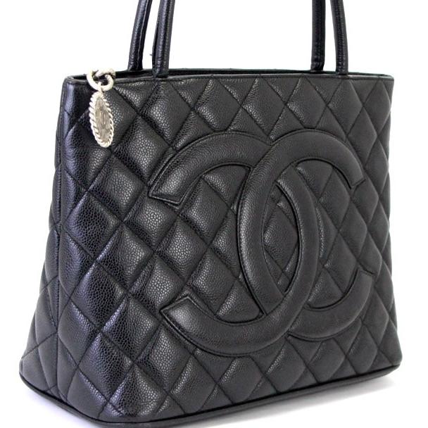 シャネル CHANEL 復刻トート ハンドバッグ キャビア 黒 S金具 【69046