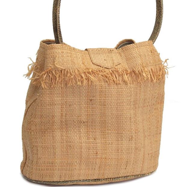 フェンディ FENDI ストローバッグ ハンドバッグ ストロー×リザード 