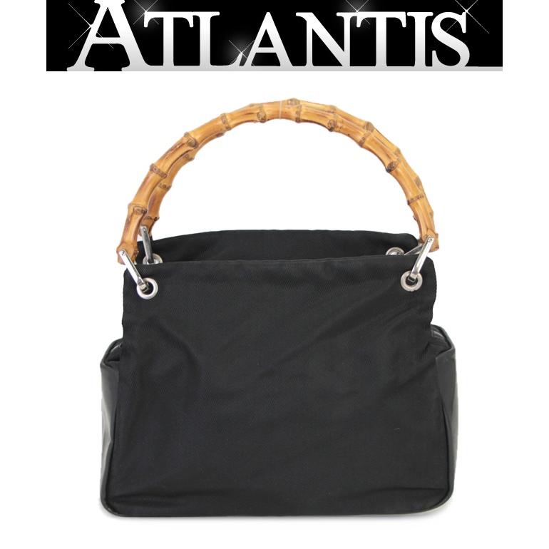 グッチ GUCCI バンブー ファスナー付きハンドバッグ ナイロン レザー