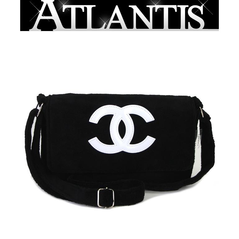美品 シャネル CHANEL ノベルティ パイル地 ショルダーバッグ 黒x白