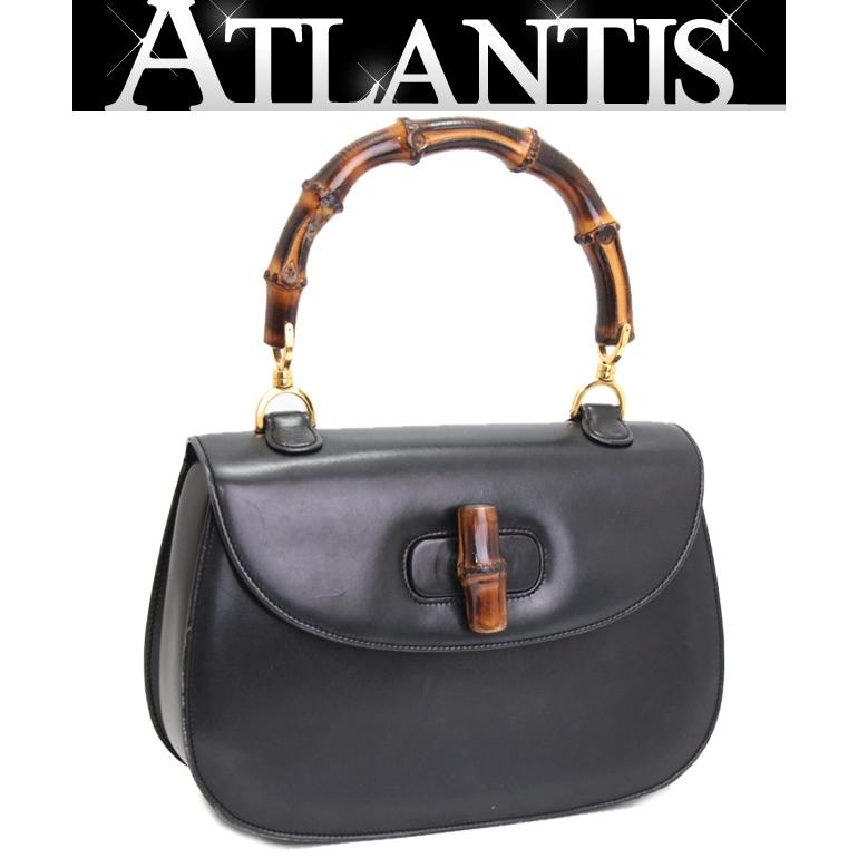 グッチ GUCCI バンブー ハンドバッグ ミディアム レザー 黒 ブラック