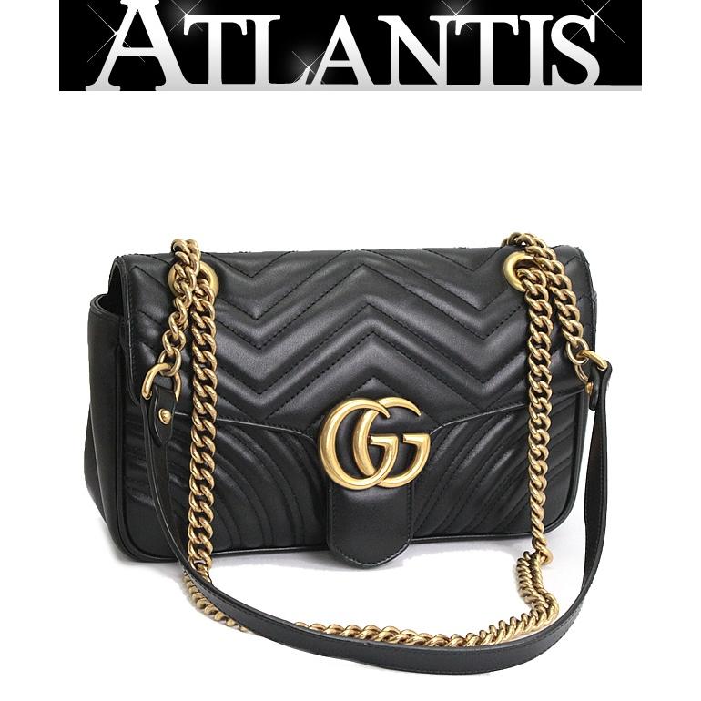美品 グッチ GUCCI GGマーモント チェーンショルダーバッグ 黒 レザー