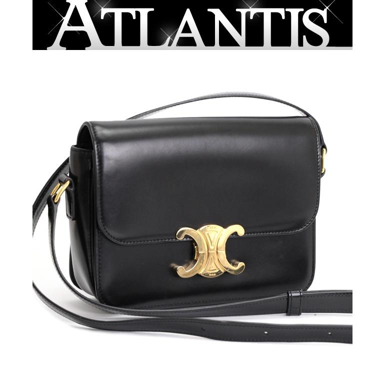 セリーヌ CELINE トリオンフ ティーン ショルダーバッグ 黒 レザー