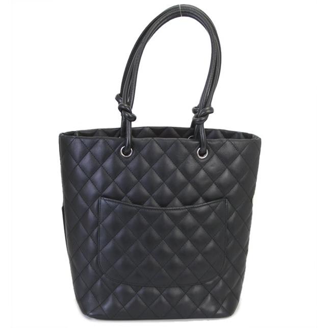 シャネル CHANEL カンボン トートバッグ ミディアム レザー 黒×白